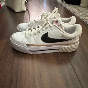 Nike Women's White and Black Sneakers with Tan Accents